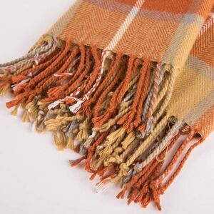 Domain Orange & Tan Plaid Fringe Scarf/Wrap